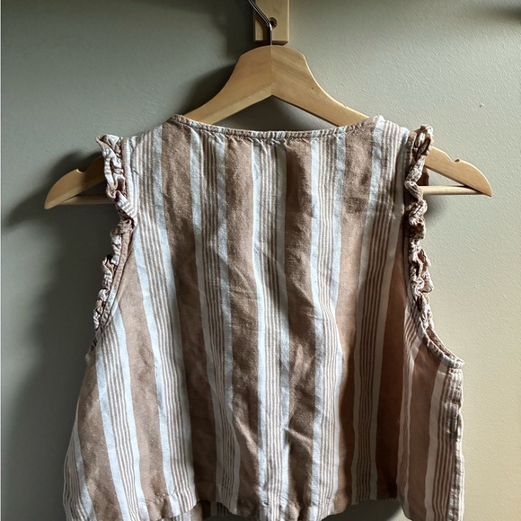 Madewell Linen-Blend Ruffle Button-Front Tank in Stripe Size 6 - Picture 5 of 5